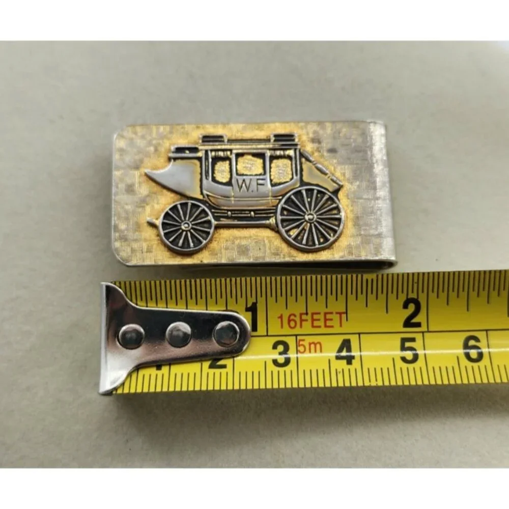 Vintage Wells Fargo US Mail Stage Coach‎ Money Clip Gold/Silver Toned 2